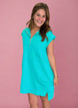 Load image into Gallery viewer, textured quarter zip dress, turquoise