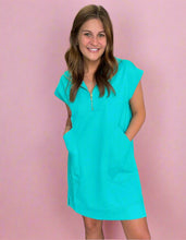 Load image into Gallery viewer, textured quarter zip dress, turquoise