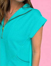 Load image into Gallery viewer, textured quarter zip dress, turquoise