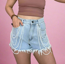 Load image into Gallery viewer, distressed pearl chain shorts