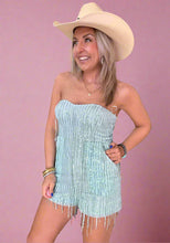Load image into Gallery viewer, blue sequin tube romper