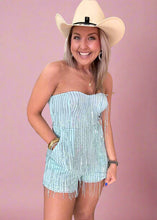 Load image into Gallery viewer, blue sequin tube romper