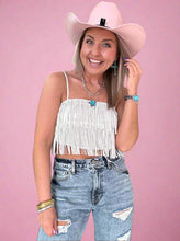 Load image into Gallery viewer, studded fringe cami, white