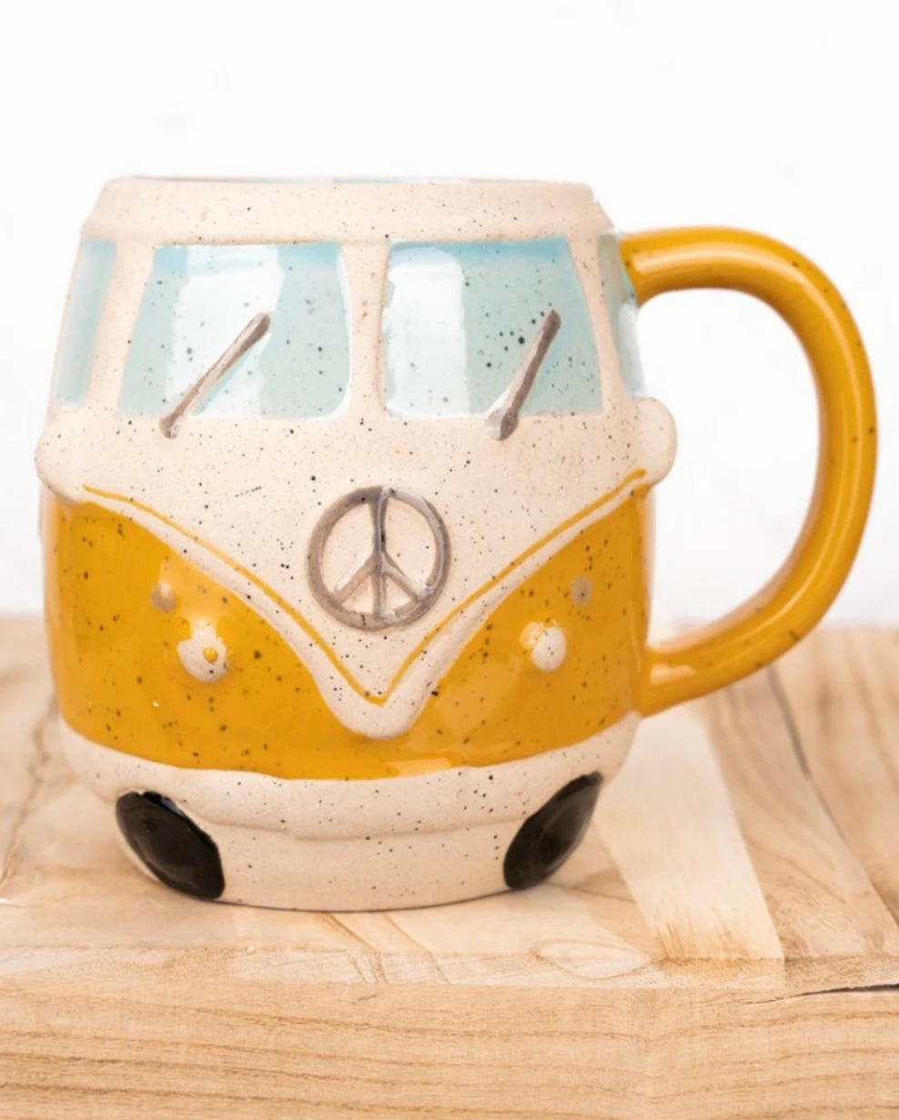 hippie bus mug, yellow