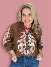 Load image into Gallery viewer, baroque applique blouse, brown plaid