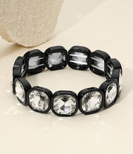 Load image into Gallery viewer, chunky cushion cut crystal stretch bracelet, black