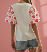 Load image into Gallery viewer, puff sleeve embroidered top | plus size