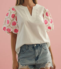 Load image into Gallery viewer, puff sleeve embroidered top | plus size