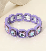 Load image into Gallery viewer, chunky cushion cut crystal stretch bracelet, iced lilac