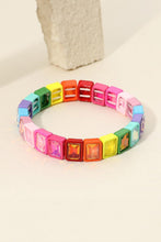 Load image into Gallery viewer, glam factor rectangular crystal stretch bracelet, rainbow glow