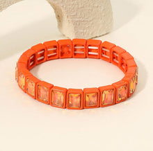 Load image into Gallery viewer, glam factor rectangular crystal stretch bracelet, pumpkin spice