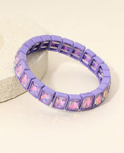 Load image into Gallery viewer, glam factor rectangular crystal stretch bracelet, orchid shimmer