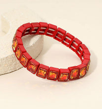 Load image into Gallery viewer, glam factor rectangular crystal stretch bracelet, crimson ember