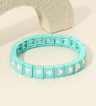 Load image into Gallery viewer, glam factor rectangular crystal stretch bracelet, turquoise frost