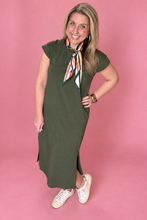 Load image into Gallery viewer, zenana round neck midi dress, dark olive
