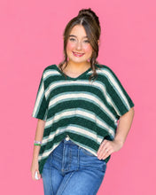Load image into Gallery viewer, striped v-neck boxy knit sweater, forest green

