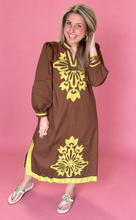 Load image into Gallery viewer, the rosalie floral applique midi dress, chocolate
