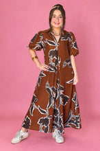 Load image into Gallery viewer, falling leaves puff sleeve midi dress
