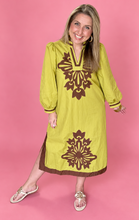Load image into Gallery viewer, the rosalie floral applique midi dress, chartreuse
