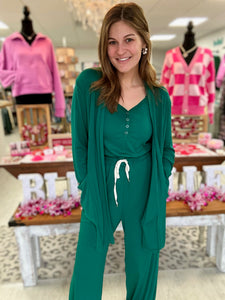 soft landing romper + cardigan set, emerald green