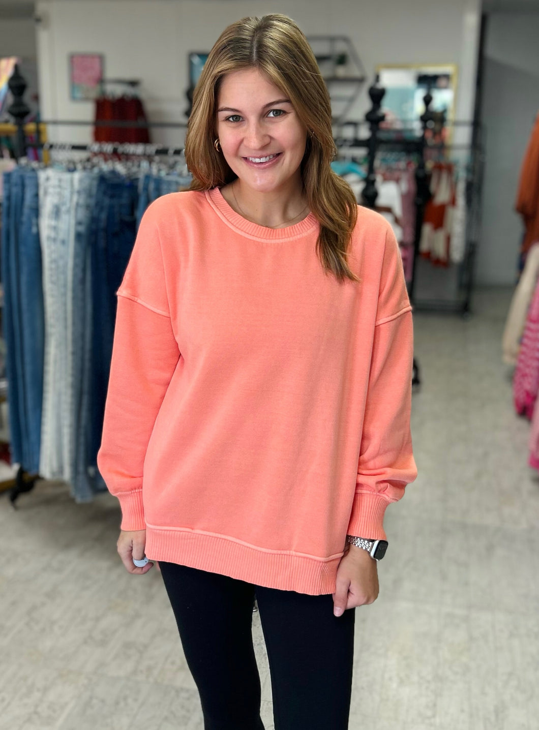 pocketed pullover, coral