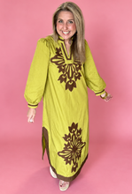 Load image into Gallery viewer, the rosalie floral applique midi dress, chartreuse
