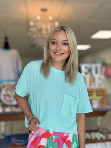 ribbed pocket tee, light teal