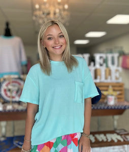 ribbed pocket tee, light teal