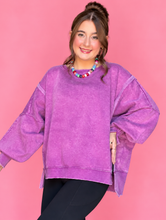 Load image into Gallery viewer, acid wash batwing hi-low fleece pullover, light plum
