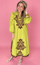 Load image into Gallery viewer, the rosalie floral applique midi dress, chartreuse
