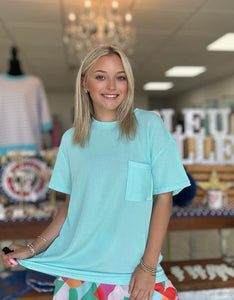 ribbed pocket tee, light teal