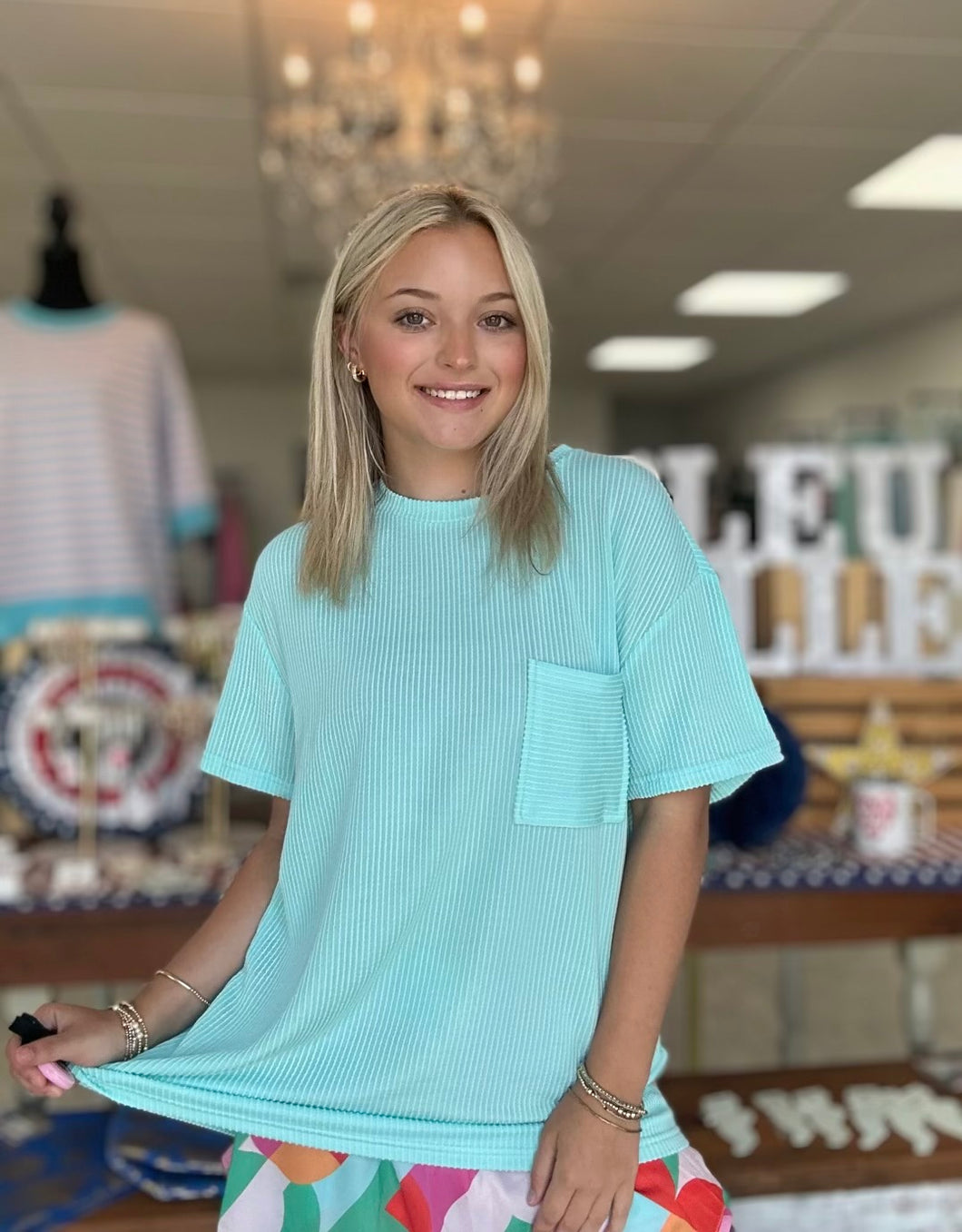 ribbed pocket tee, light teal