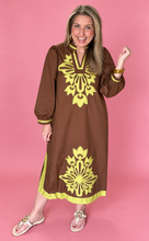 Load image into Gallery viewer, the rosalie floral applique midi dress, chocolate
