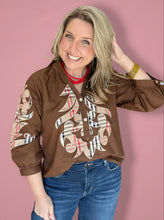 Load image into Gallery viewer, baroque applique blouse, brown plaid
