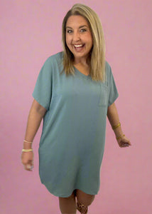 airflow pocket dress, blue grey