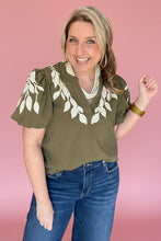 Load image into Gallery viewer, leaf embroidered puff sleeve, olive
