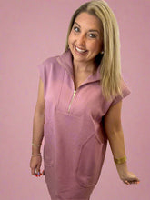 Load image into Gallery viewer, textured quarter zip dress, light rose
