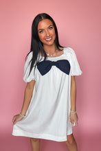 Load image into Gallery viewer, navy bow mini dress
