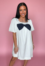 Load image into Gallery viewer, navy bow mini dress
