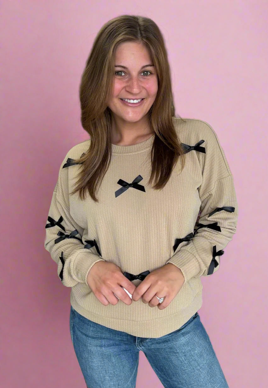 ribbons + bows top, mocha