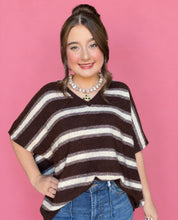 Load image into Gallery viewer, striped v-neck boxy knit sweater, cocoa cream
