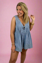 Load image into Gallery viewer, sleeveless denim romper, light wash
