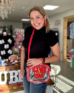 gameday bag, clear + red