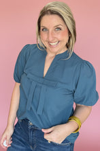 Load image into Gallery viewer, rich teal bow blouse
