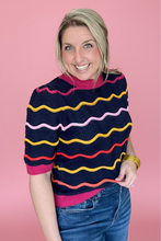 Load image into Gallery viewer, navy wave pointelle knit
