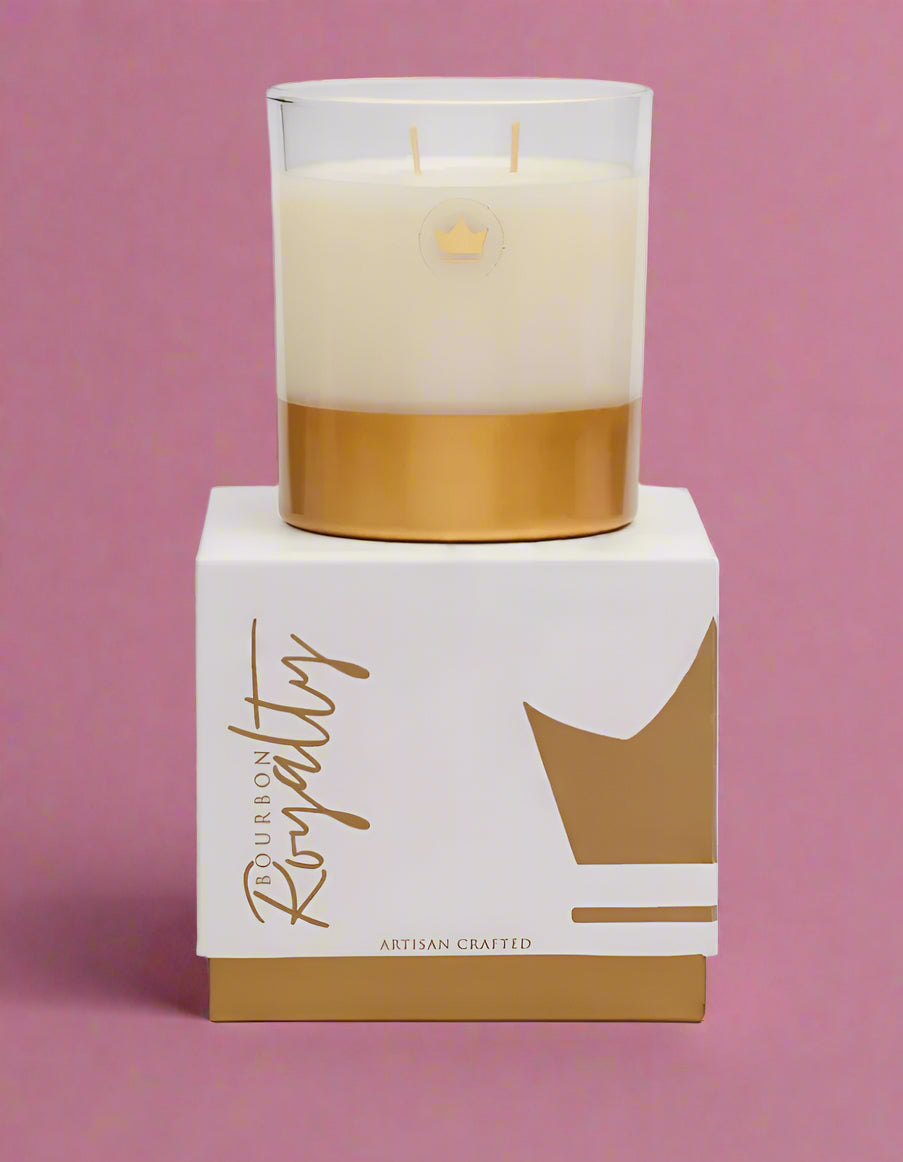 14 oz boxed glass candle, queen of bourbon | bourbon royalty
