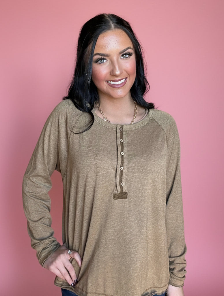 casual comfort henley, turmeric