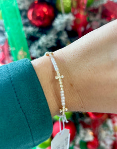 pearl + crystal cross bangle