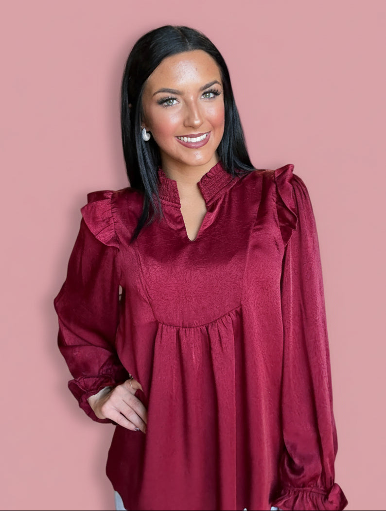 winter wonderland blouse, burgundy