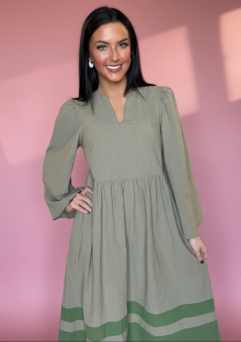 bell sleeve midi, green